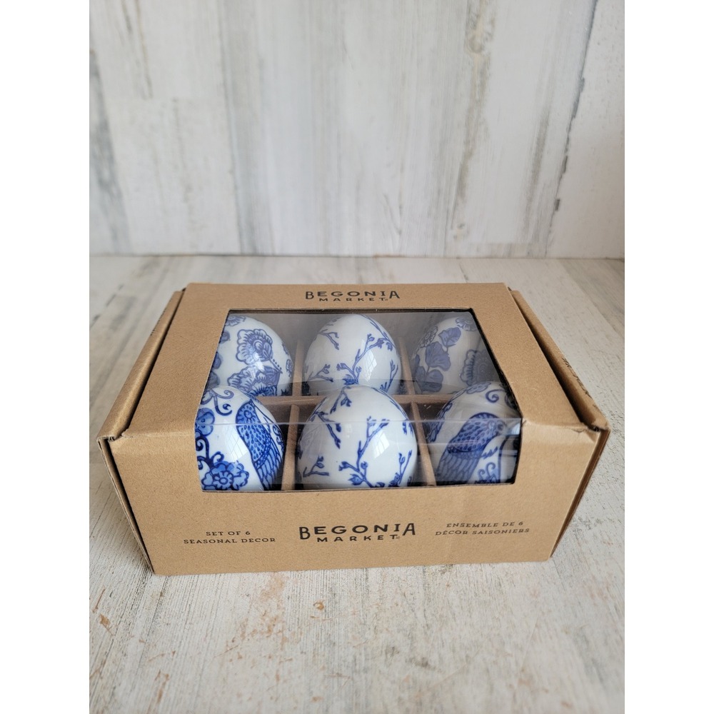 Begonia market NEW floral bird egg ceramic blue Easter set home decor